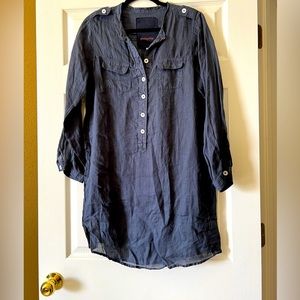 Johnny Was Pete & Greta navy blue sheer long sleeve Tunic/Dress medium w pockets